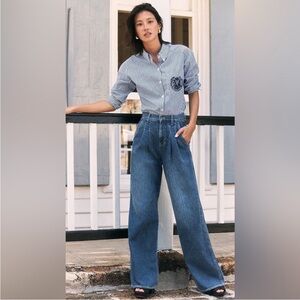 Veronica Beard Blue and White Striped Button Down Shirt